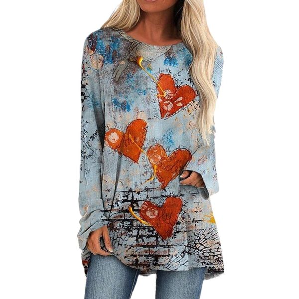 

women's t shirt dress tee dress short mini dress blue black gray long sleeve print heart geometric print fall spring round neck casual