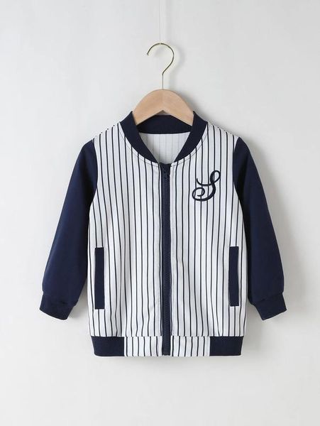 

toddler boys striped music note embroidery bomber jacket she, Blue;gray