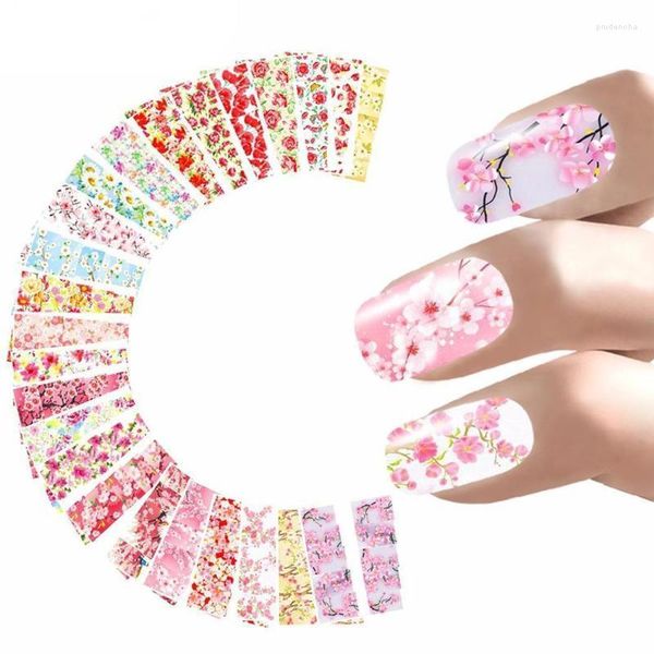 Adesivi Decalcomanie 24 Fogli Stampa Floreale Nail Art Sticker Acqua Trasferimento Fiore Unghie Involucri Decorazione Prud22