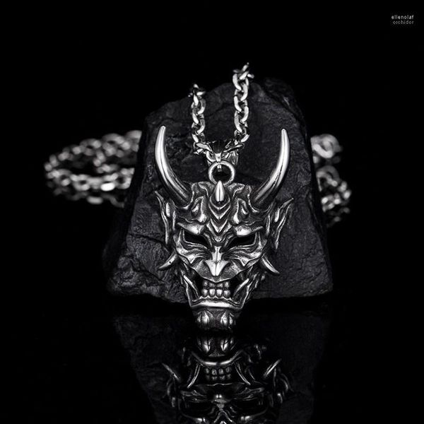 Pendentif Colliers Gothique En Acier Inoxydable Diable Prajna Masque Collier Punk Hip Hop Rétro Hommes Chaîne Bijoux Cadeau En GrosPendant Elle22