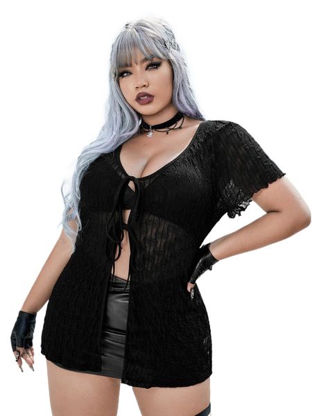 

plus lettuce trim tie front sheer f3fo#, Black