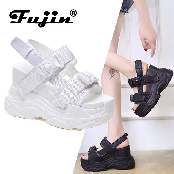 

fujin high heeled sandals female slides shoes thick bottom summer 2021 new womens shoes wedge with open toe platform shoes 210226, Black