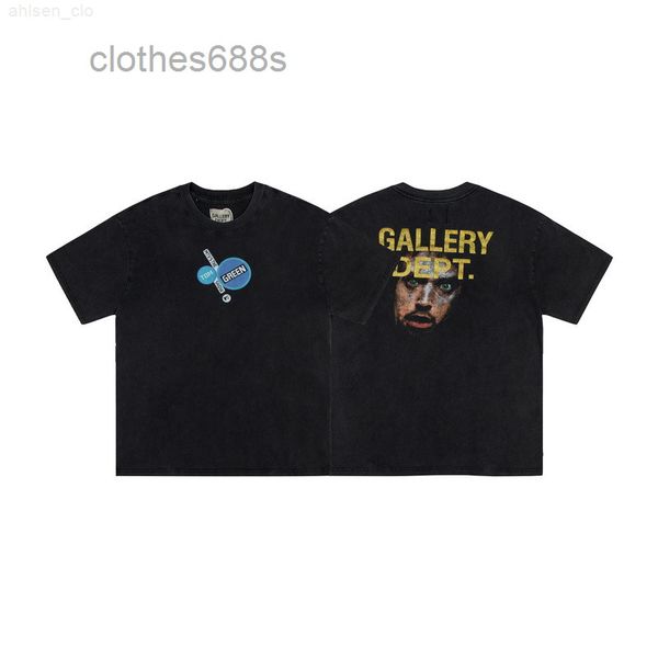 

mens t-shirts galeryss designer shirts depts 22 spring and summer wash old bronzing letters portrait print short sleeves, White;black