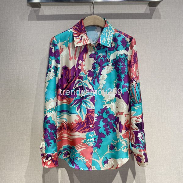 

women's polos spring and summer women's style lapel long sleeve color printing fashion shirt, White