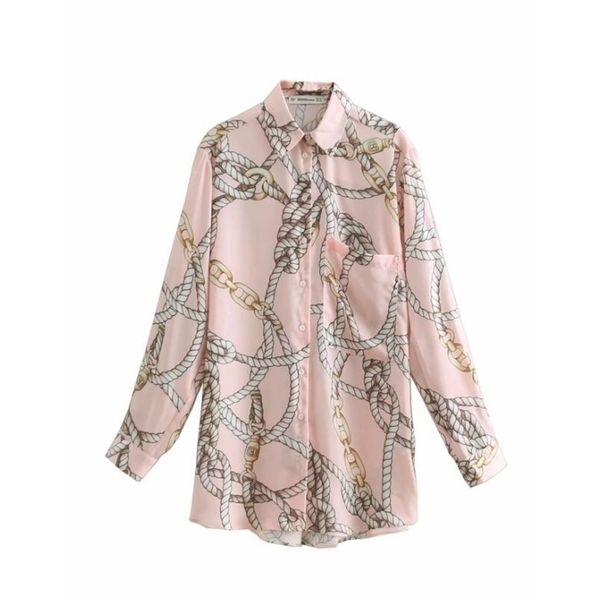 

retro chain printing satin women simple shirt casual lady long sleeve blouse fashion loose feminina chemise s5065 210326, White