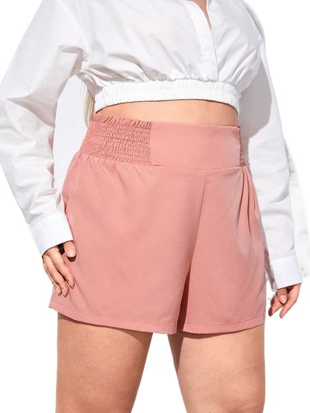 

plus shirred frilled wide leg shorts r9vg#, Black