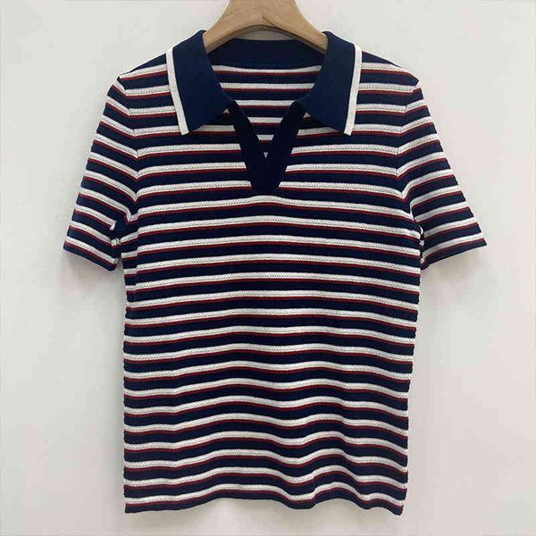 

women's knits & tees yuan quality xiaohe fine cotton stripe polo collar pullover sweater female, White