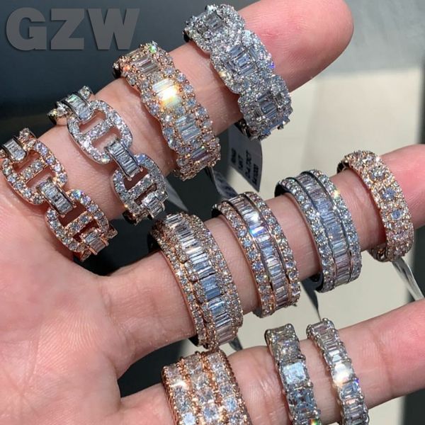 Nuovi anelli da tennis quadrati ghiacciati Hip Hop per donna Uomo Anello da dito Oro reale Bling Baguette CZ Pietra Cubic Zirconia Bijoux Gioielli da sposa Fidanzato FidanzataRegali