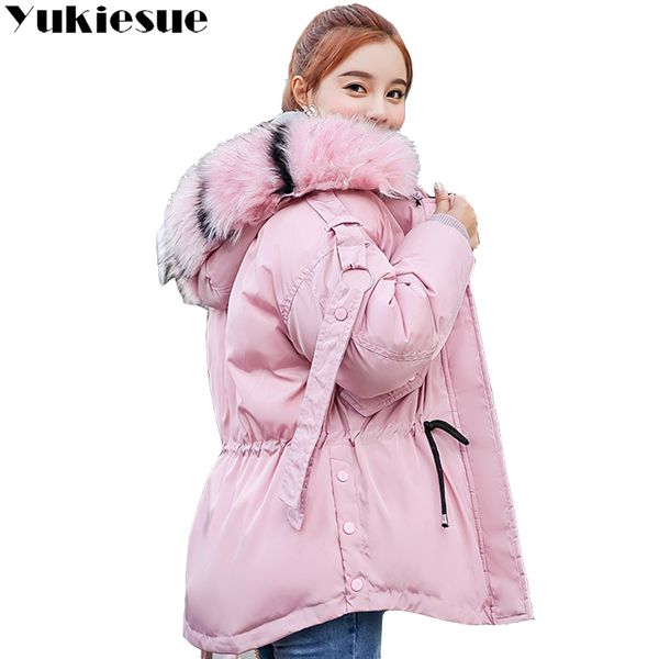 

winter jacket women parka warm plus thick big faux fur collar hooded coat female plus size xxxl womens down 201027, Black