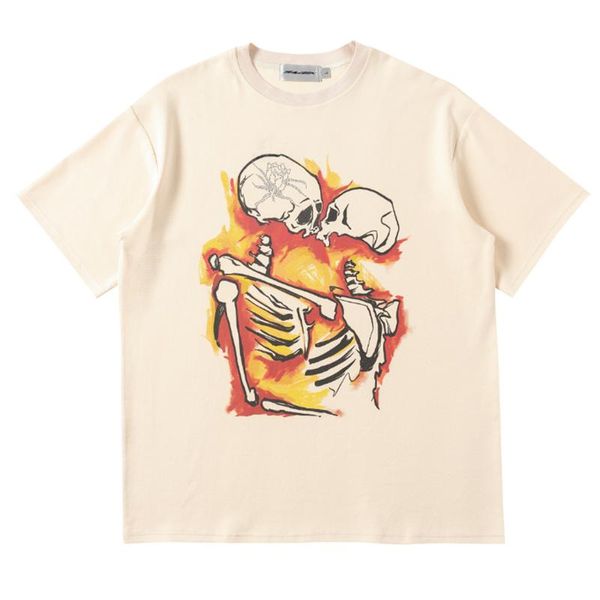 Herren T-Shirts The Kissing Skeleton Diamond Embellishment T-Shirt Männer Frauen Übergroße Vintage Hiphop Tops Lose Unisex Sommer Skateboard T-Shirt