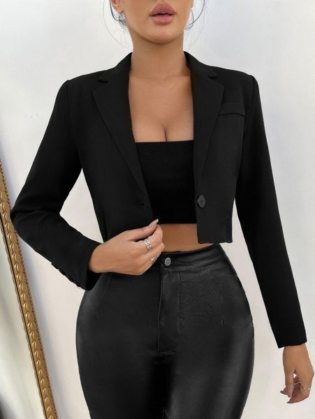 

lapel neck single button blazer y01c#, White