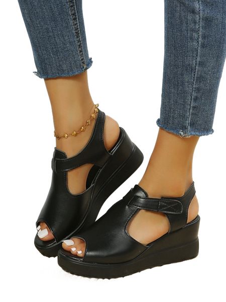 

hook-and-loop fastener slingback wedge sandals l7nr#, Black;white