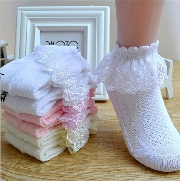 

kids short sock cotton lace ruffle princess mesh socks for infant baby girls boys children white pink blue little girl socks 220512, Pink;yellow