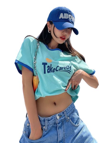 

dazy letter graphic contrast binding tee f7ih#, White