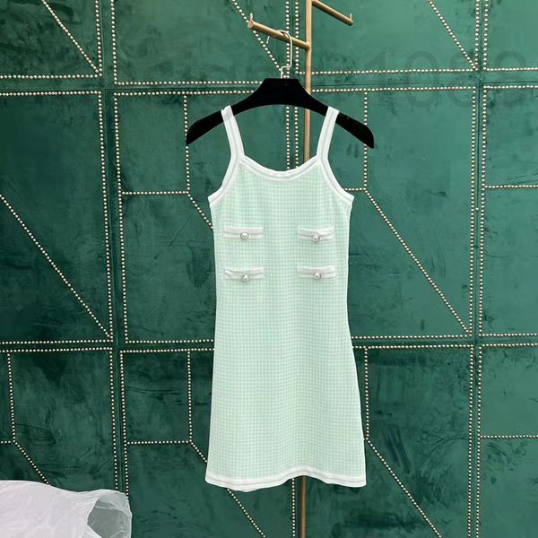 

casual dresses designer spring 2022 new solid color small fresh button slim knit suspender buttock bottomed dress women fvrb, Black;gray