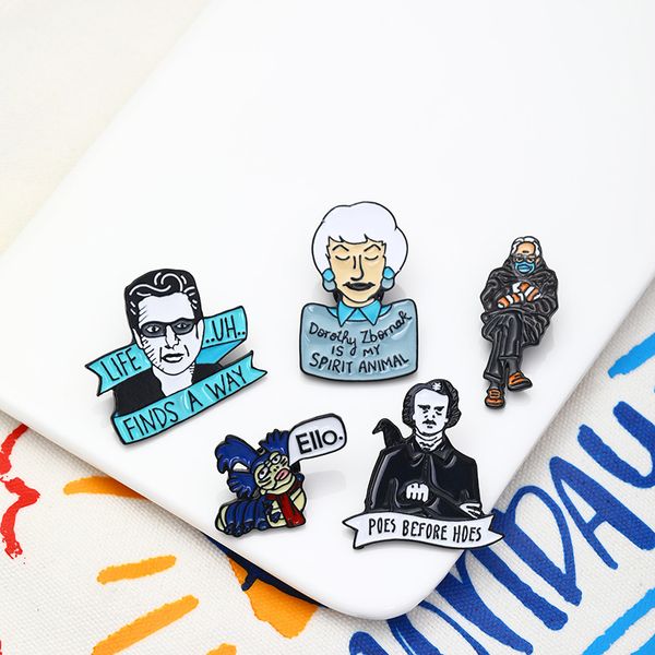 

fashion art character pattern enamel pins creative brooches 5pcs /set letter paint brooch for girls denim shirt badge jewelry gift bag acces, Gray