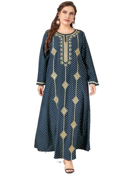 

plus gold polka dot scroll & argyle embroidery tunic dress h9dl#, Black