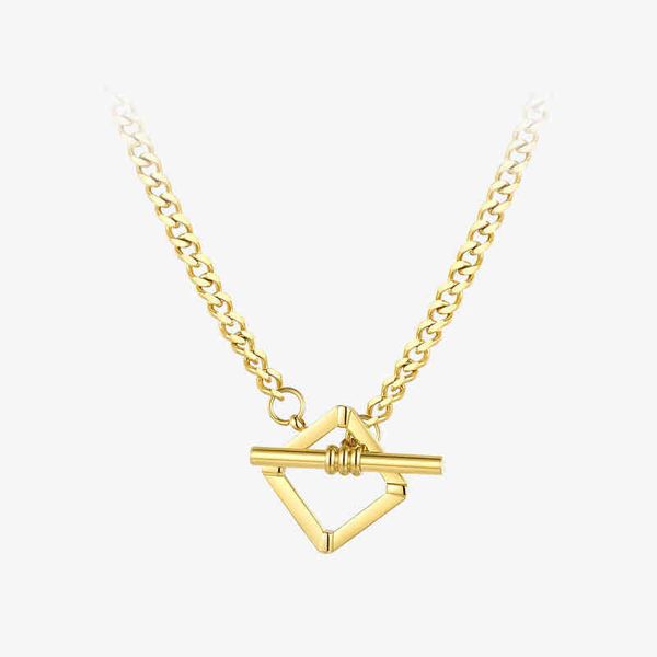 

pendant necklaces enfashion hollow square bar interlock stainless steel gold color choker necklace women fashion jewelry p203151 220428, Silver