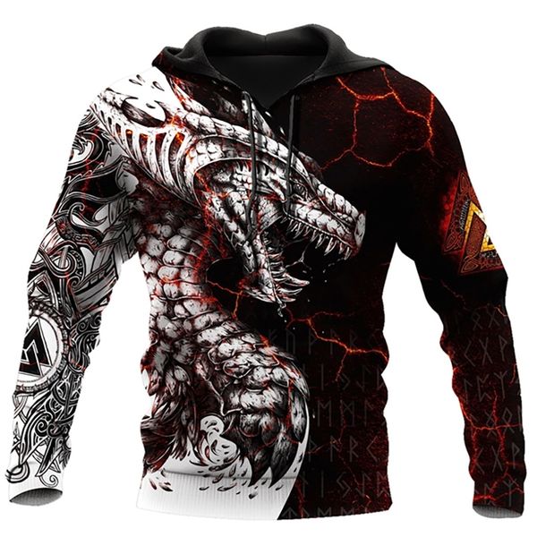 Siyah Beyaz Dövme Dragon 3D Baskılı Kazak Erkek Unisex Street Giyin Külkü Sıradan Gevşek Ceket Sweaters 4xl 220725