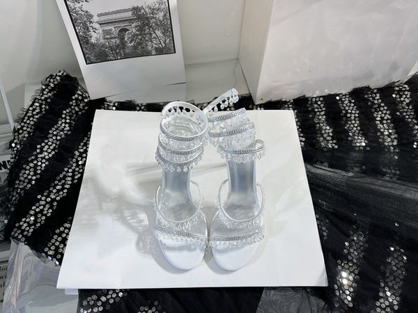 

2022 new style sandal crystal light pendant wrap anklet high heel stiletto sandals block leather fashion shoes for ladies heels 9.5 cm, Black