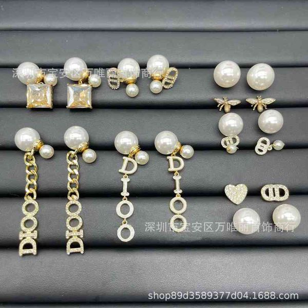 

d family new size pearl diamond red2022 luxury brand fashion design versatile ladies jewelry stud earrings, Golden;silver