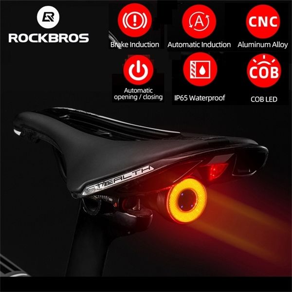 ROCKBROS Luce per bici LED Bicicletta IPx6 Impermeabile Ricarica USB Fanale posteriore Ciclismo Q5 Torcia con rilevamento automatico del freno Luce posteriore intelligente 220721