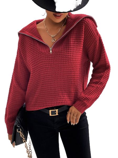 

sailor collar quarter zip drop shoulder sweater k0oy#, White;black