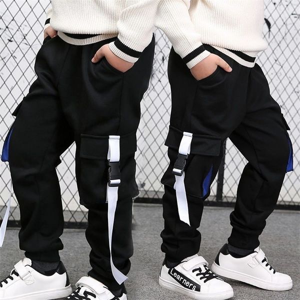 

eachin boys pants casual sweatpants teenage boys elastic waist multi-pocket fashion korean children long pants for 3-14 years lj201127, Blue