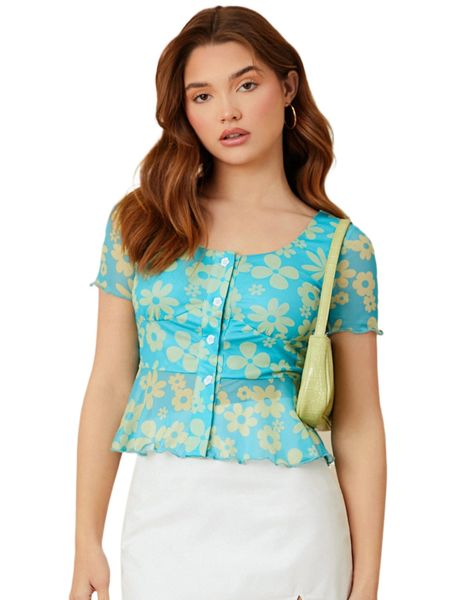 

mod floral print button through w5jz#, White