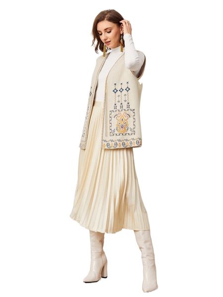 

wool blend embroidered gilet coat o3oa#, Black