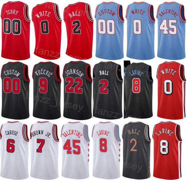 

draft pick screen printed dalen terry basketball jersey demar derozan 11 zach lavine 8 lonzo ball 2 coby white 0 nikola vucevic 9 alex carus, Black;red