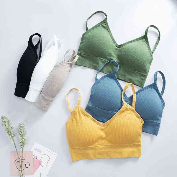 Bralette Fitness renda de ombro fino alça de roupa íntima mulher anti-luz à prova de choque, xícara cheia de sutiã traseira lingerie 2021 L220727