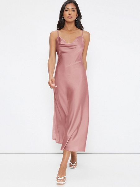 

cowl neck solid slip dress z665#, Black;gray