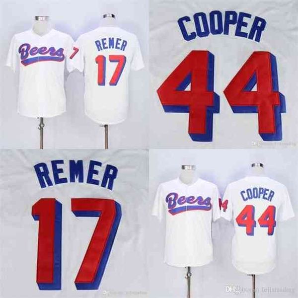 XFLSP Hot o Baseketball Beers Filme # 17 Doug Remer # 44 Joe Cooper Cooper Baseketball Botão Branco Botão de Baseball Camisas