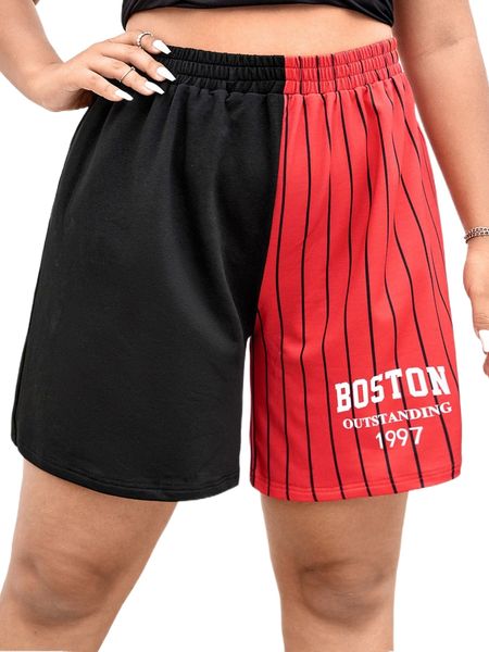 

plus striped & letter graphic track shorts w5h2#, Black