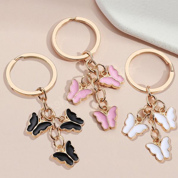 

cute keychain colorful butterfly key ring enamel flying animals key chains for women girls handbag accessorie handmade jewelry, Slivery;golden
