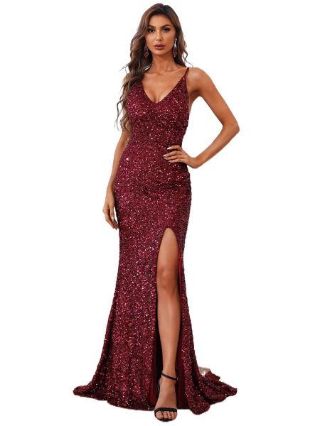 

missord open back split thigh sequins prom dress t5tk#, Black;gray