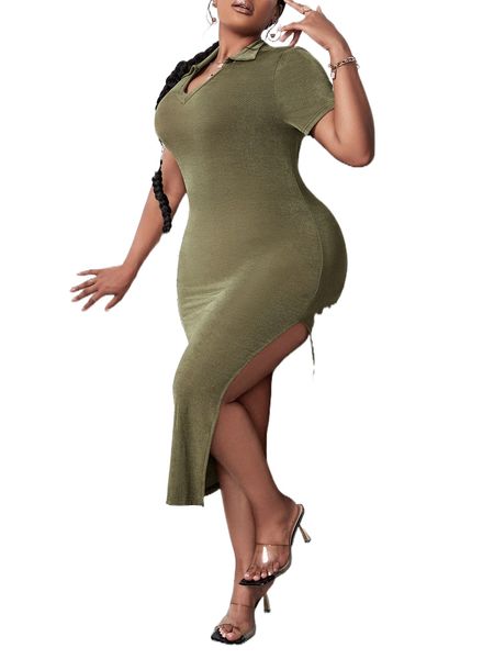 

sxy plus split thigh bodycon dress b659#, Black