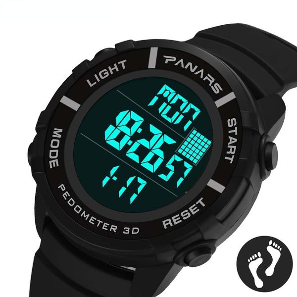 Orologio sportivo LED luminoso digitale per uomo quadrante in plastica cinturino in PU orologio da polso impermeabile 50M con contapassi