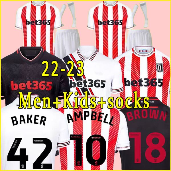 

kits socks full sets stoke city 2022 2023 soccer jerseys mikel cambell smith fletcher powell brown clucas jersey 22 23 men kids football shi, Black;yellow