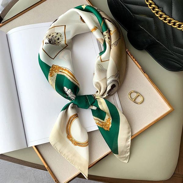 

silk scarf fashion print square lady hair foulard female head band women bandana neckerchief large hijab scarves summer, Blue;gray
