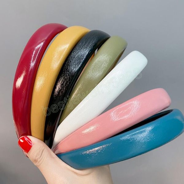 

fashion women headband light color pu hairband summer casual solid color turban femme hair accessories headdress, Silver