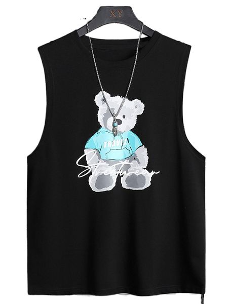 

men bear doll and letter graphic tank without necklace h1aq#, White;black
