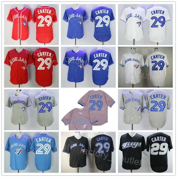 

men vintage baseball 29 joe carter throwback jersey 1992 1993 2008 retro team color blue red white grey black flexbase cool base all stitche, Blue;black