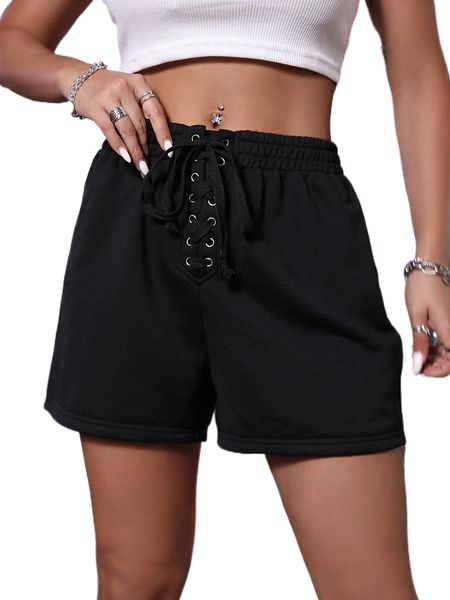 

lace up front shorts m1hx#, White;black