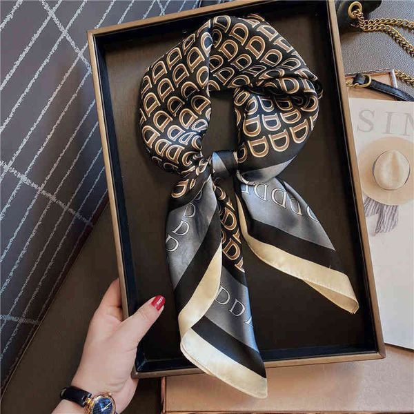 

ra5u contrast d letter versatile 70 square scarf women's shirt foreign style small silk binding hair band spring and summer neck high t, Blue;gray