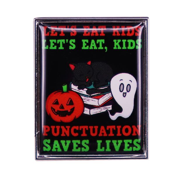 

let's eat kids punctuation saves lives backpack pin clothes hat pins badge christmas jewelry, Blue