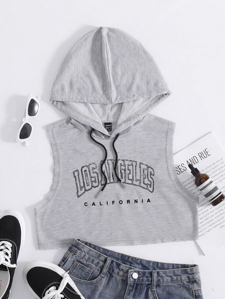 

letter graphic drawstring hooded tank k9ta#, White