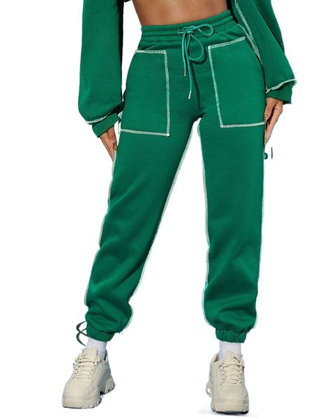 

drawstring waist stitch trim sweatpants e2dn#, Black;white