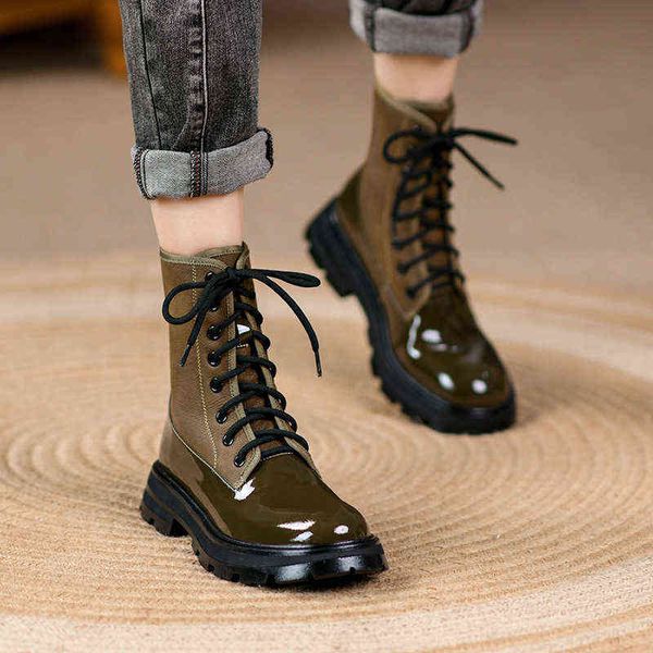 

boots classic martin women british style autumn winter stitching thicksoled motorcycle lacquer leather ankle 220719, Black